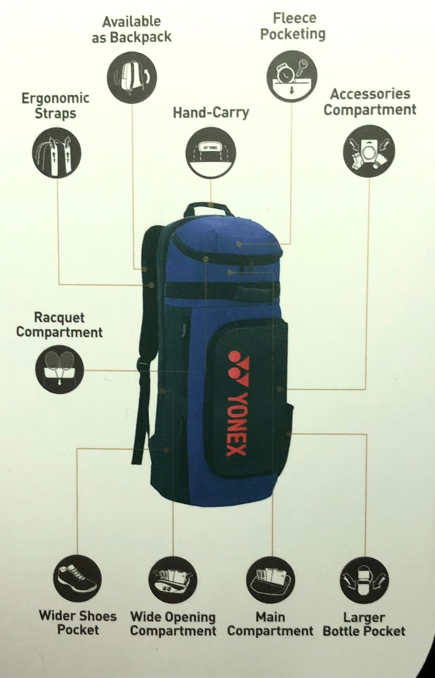 Yonex Match 1 Backpack Stand Racket 45L bag 0422 (Jet Black)