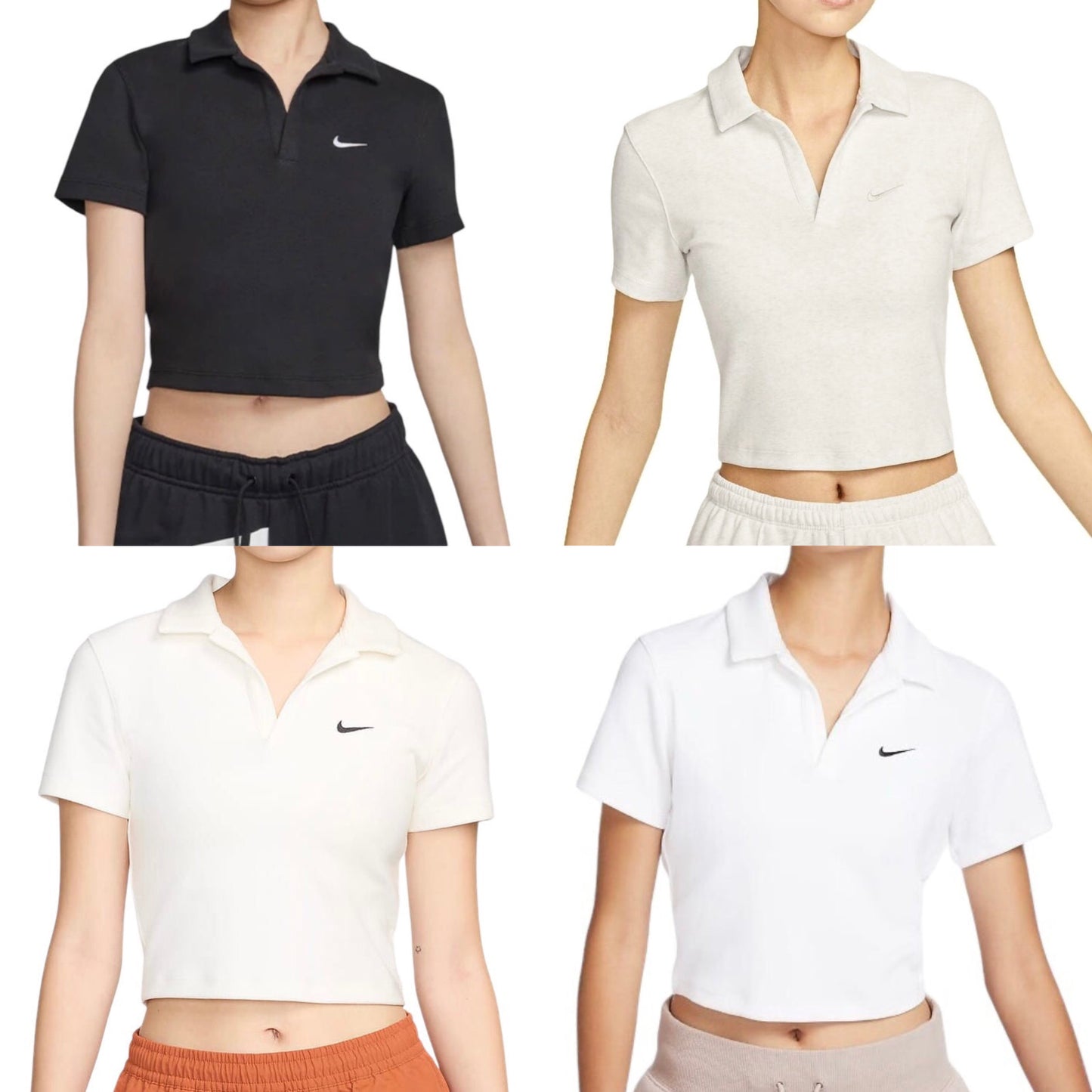 Nike Women’s Sportswear Essential Polo Crop Top Tee (White)