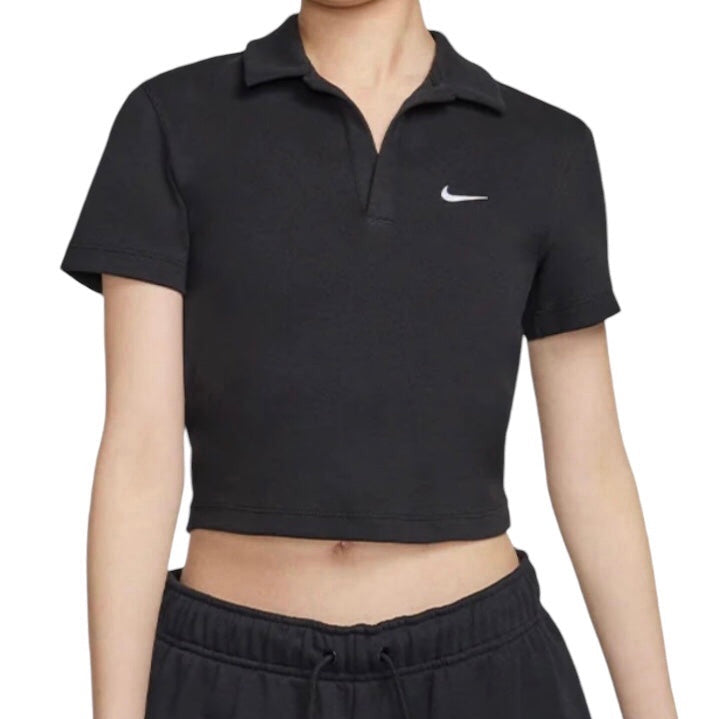 Nike Women’s Sportswear Essential Polo Crop Top Tee (Black)