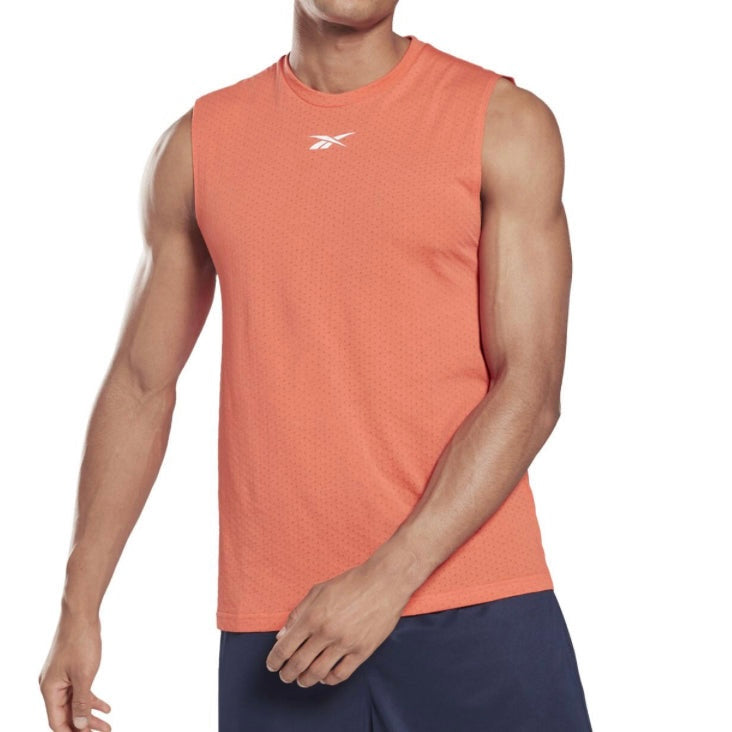 Reebok Men’s Workout Ready Mesh Sleeveless Tank Top Tee Shirt (Orange) - SportStation HK