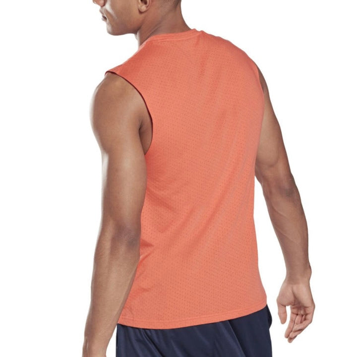 Reebok Men’s Workout Ready Mesh Sleeveless Tank Top Tee Shirt (Orange) - SportStation HK