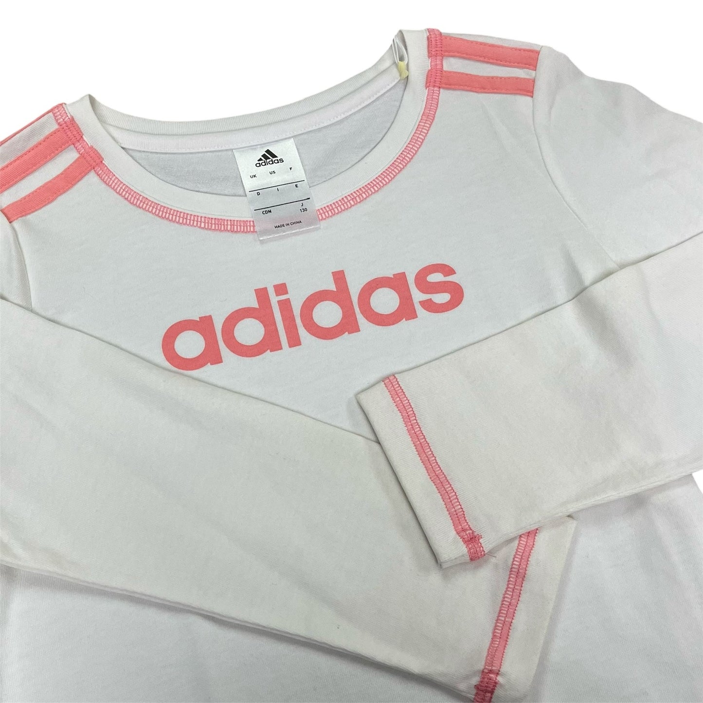 Adidas Junior Kids Girls Linear Logo Long Sleeve T-Shirt (size 130) White-pink