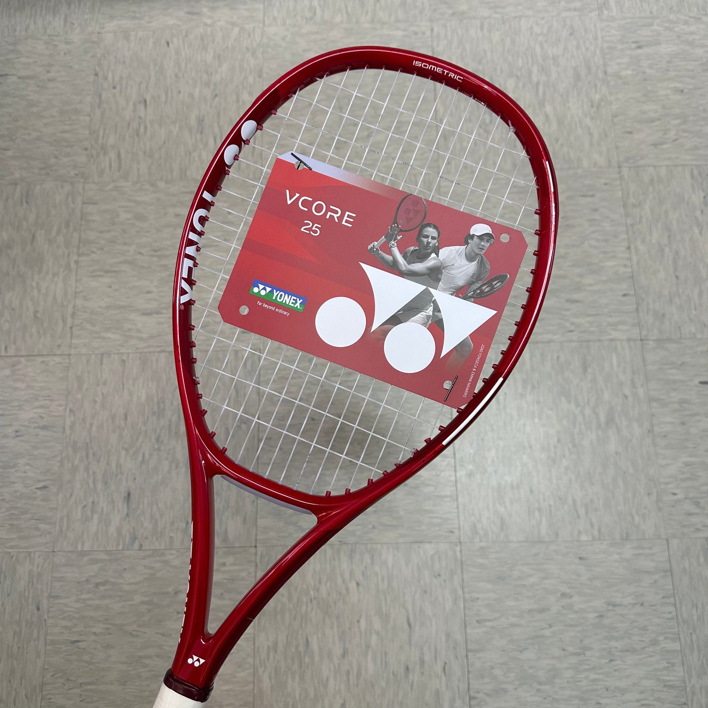 Yonex Vcore 25 Ruby Red Junior Tennis Racket 2026 (Unstrung 225g) (Strung with Synthetic Gut White @ 40lb) - SportStation HK
