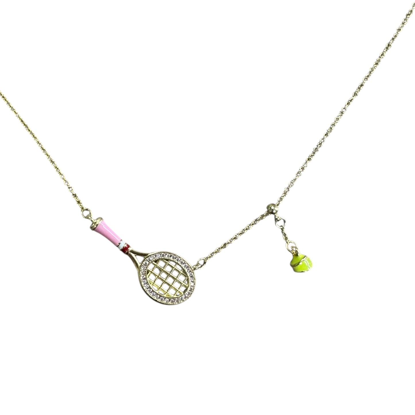 Tennis Racket Necklace (Gold-Pink)