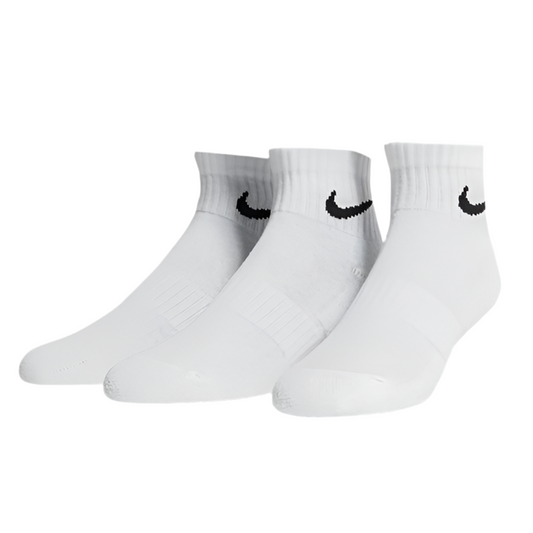 Nike Cotton Lightweight Quarter (Ankle) 3-Pack Socks (White)