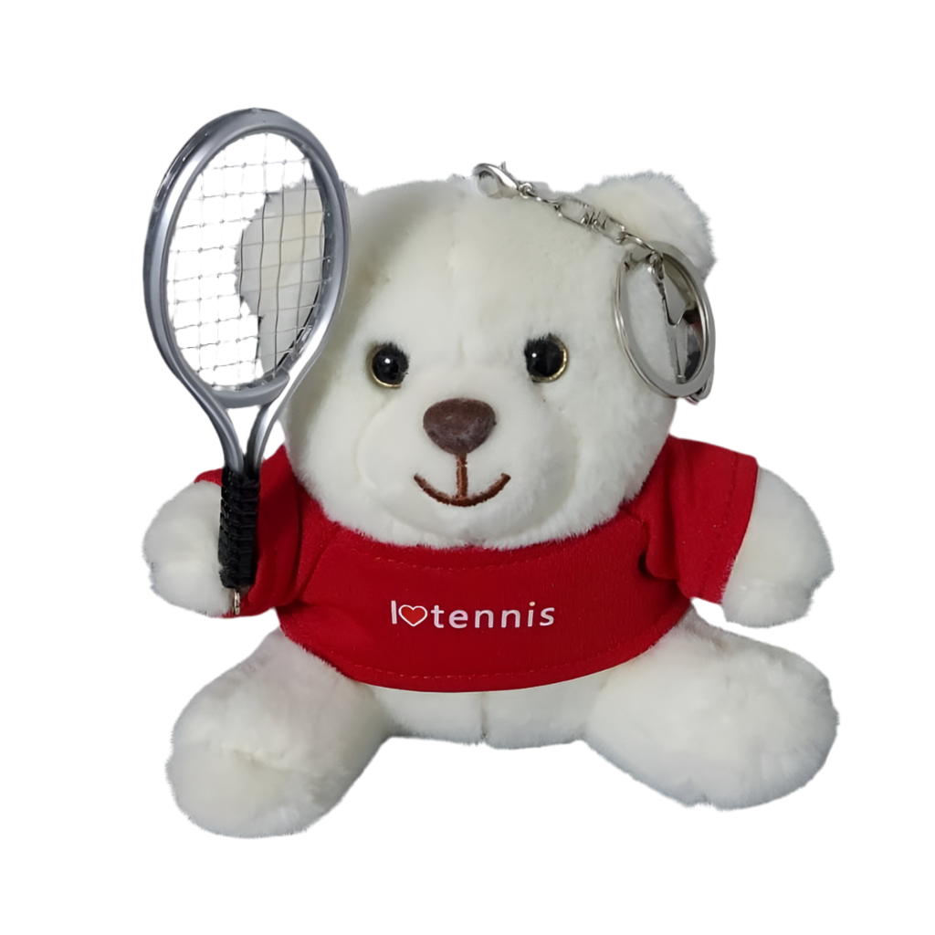 Teddy Bear Tennis Ball / Racket Plush Keychain Keyring