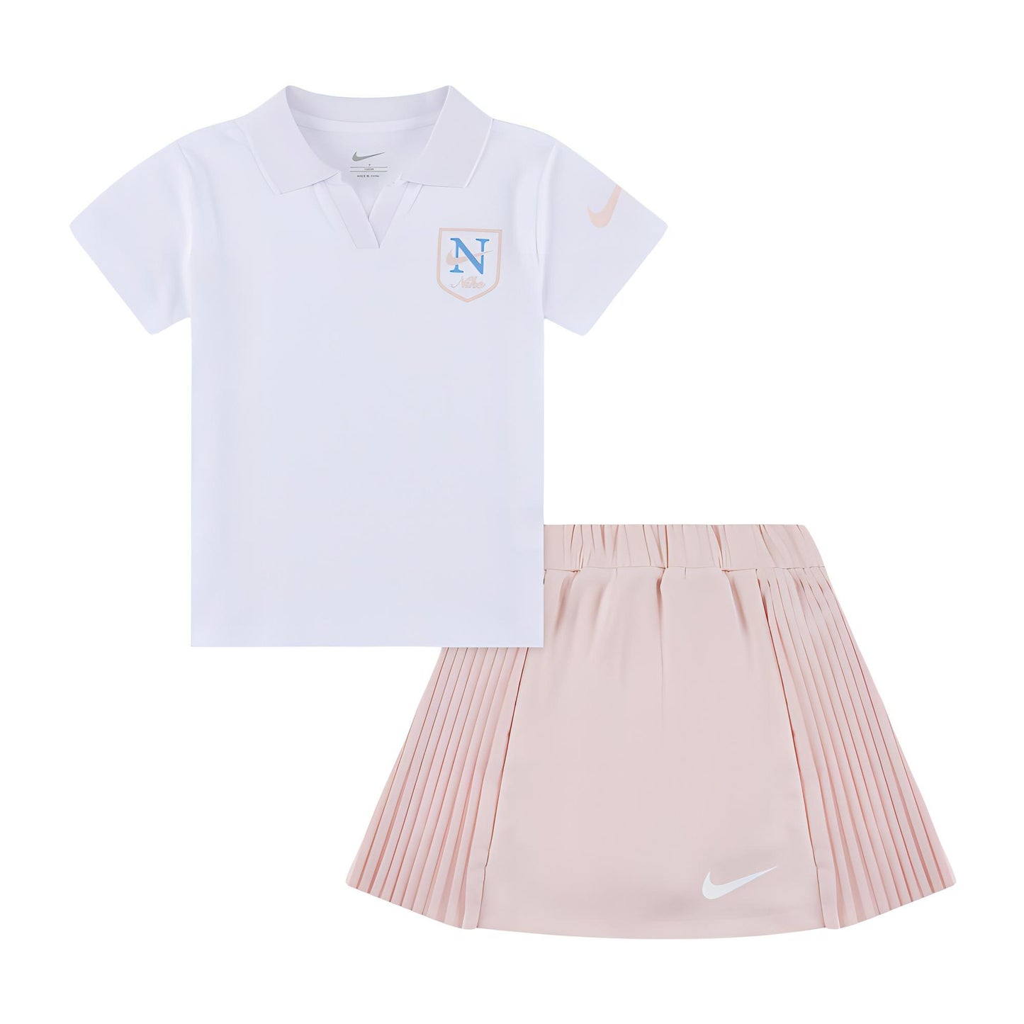 Nike Junior Kids / Youth Girl’s Short Sleeve Polo and Skirt Set (White-Pink)
