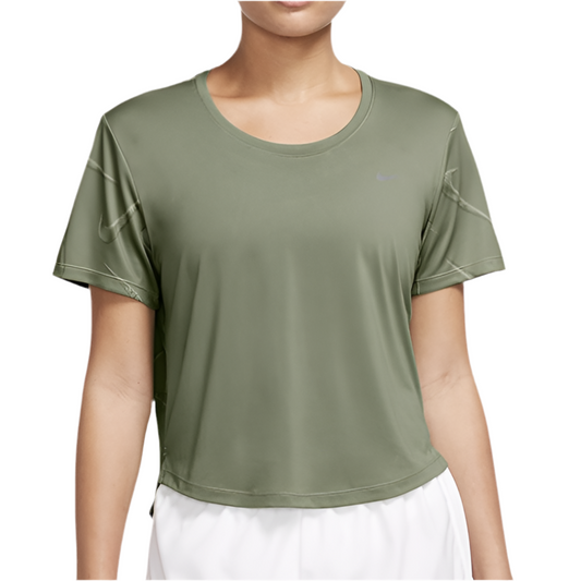 Nike Women’s Dri-FIT Swoosh Short Sleeve Printed Tee Top T-Shirt (Olive Green)