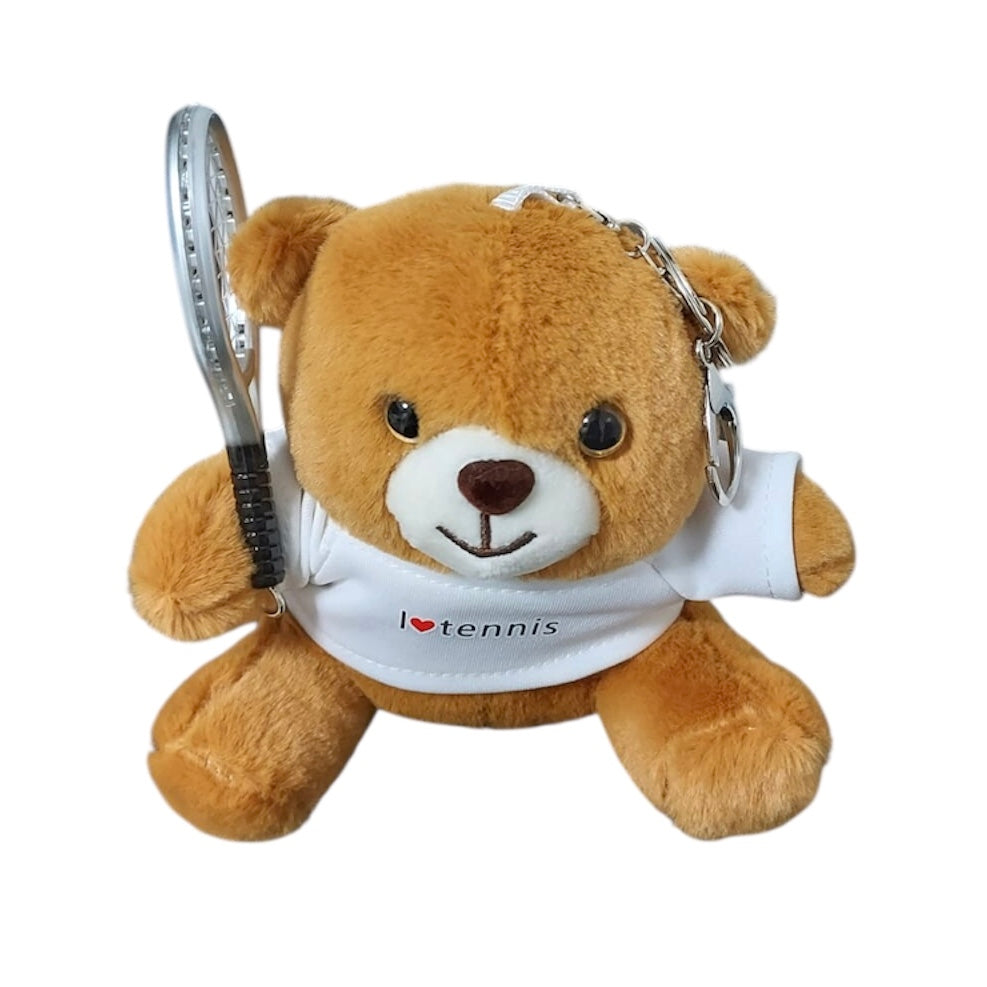 Teddy Bear Tennis Ball / Racket Plush Keychain Keyring