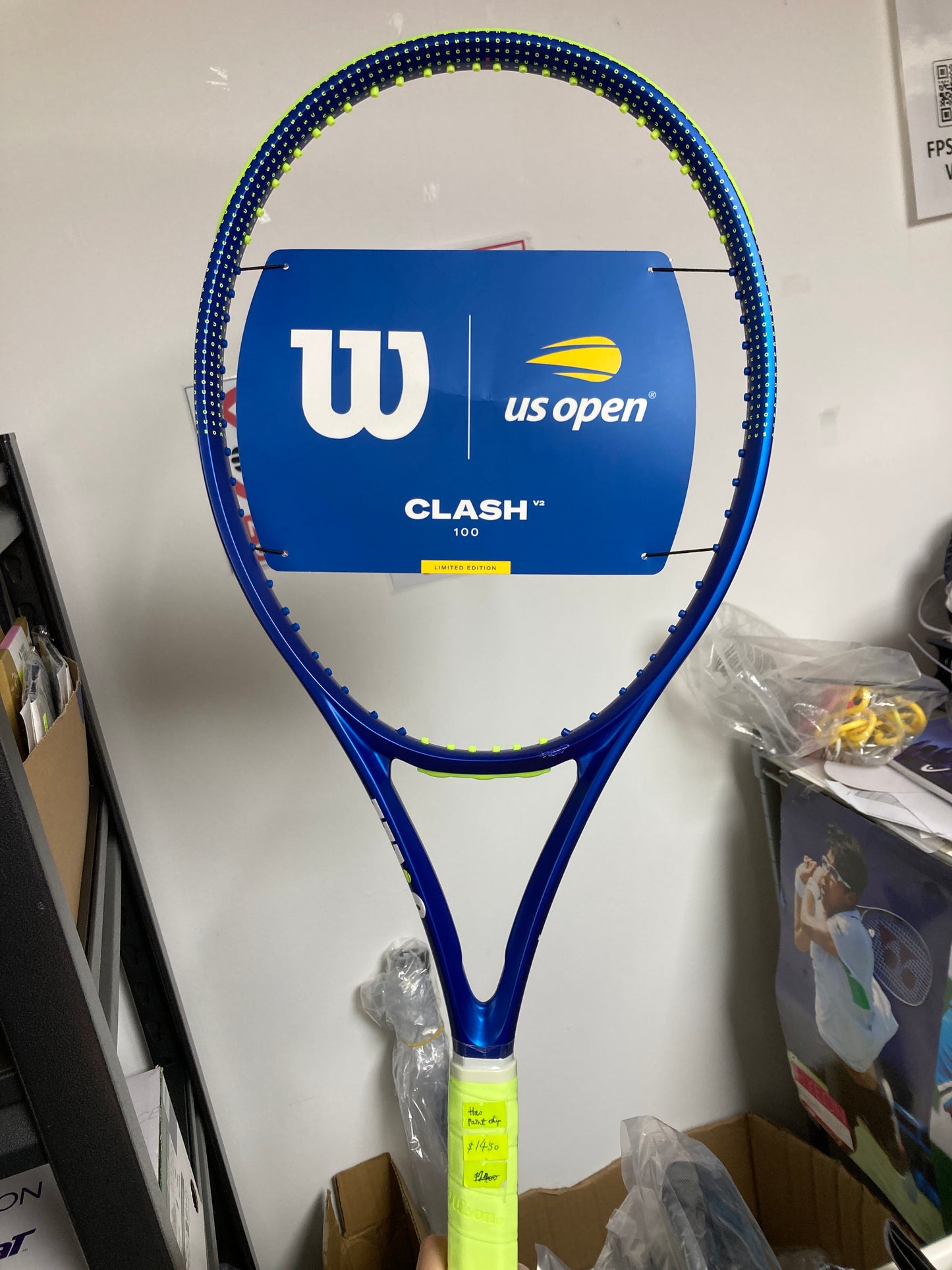 Wilson US Open Clash 100 v2 Tennis Racket (295g) (Unstrung) (with paint chip)