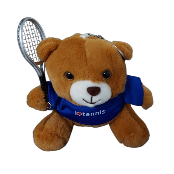 Teddy Bear Tennis Ball / Racket Plush Keychain Keyring