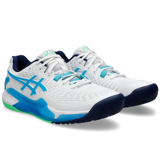 Asics Gel-Resolution 9 Men's Tennis Shoes (White-Digital Aqua)