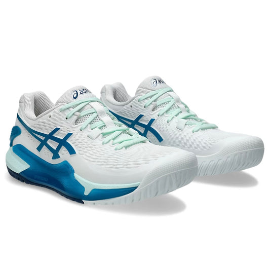 Asics Gel-Resolution 9 Women's Tennis Shoes (White-Teal Blue)