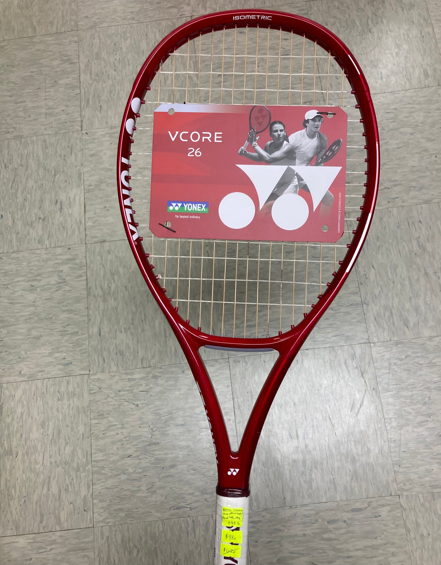 Yonex Vcore 26 Ruby Red Junior Tennis Racket 2026 (Unstrung 235g) (Strung with Weiss Cannon Monofilament / Head Velocity @ 48lb)