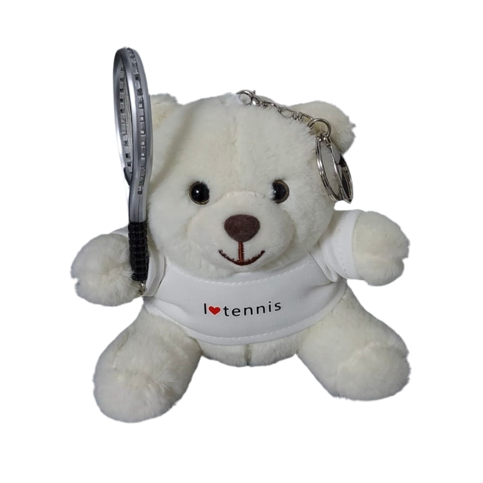 Teddy Bear Tennis Ball / Racket Plush Keychain Keyring