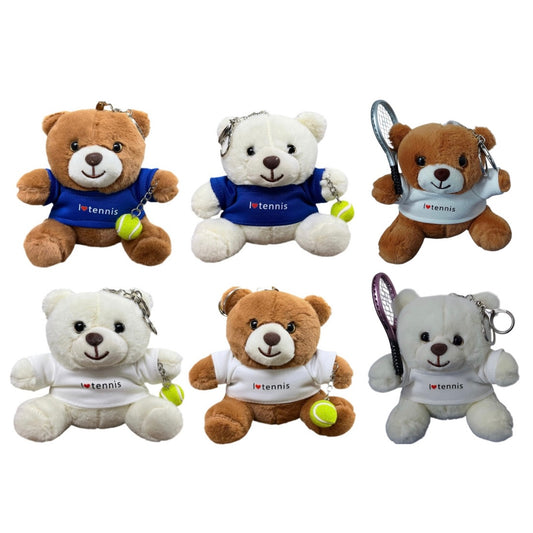 Teddy Bear Tennis Ball / Racket Plush Keychain Keyring
