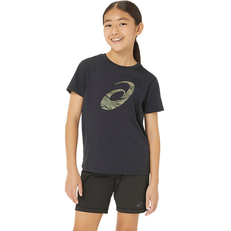 ASICS Junior Kids / Youth Unisex Spiral Graphic Short Sleeve Top Tee T-shirt (black)