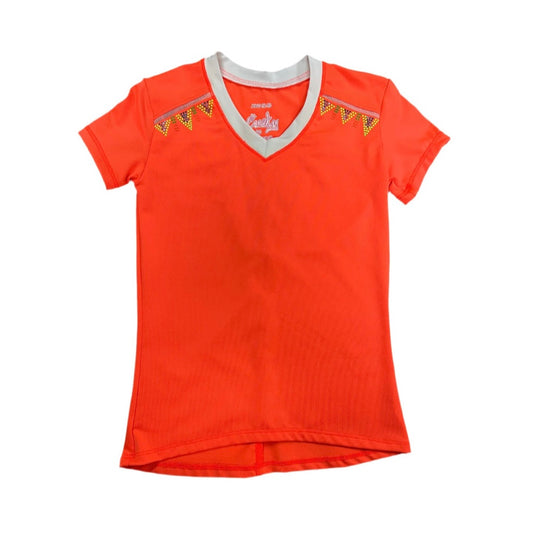 Lucky in Love Kids Junior Girls V-Neck Short Sleeve Tennis Tee T-shit (neon orange)