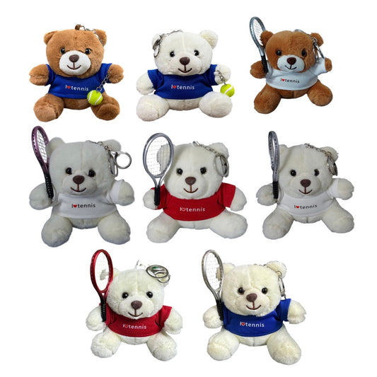 Teddy Bear Tennis Ball / Racket Plush Keychain Keyring
