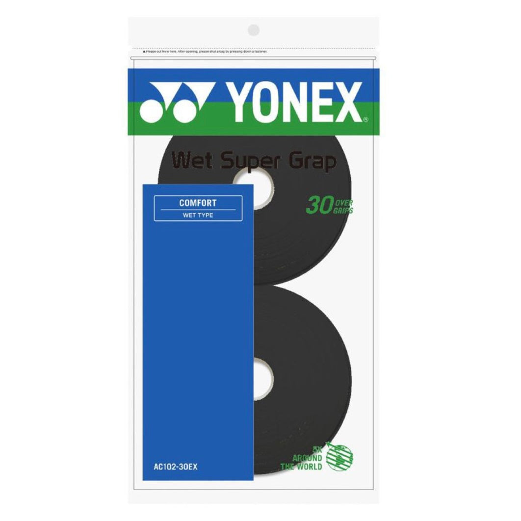 Yonex Wet Super Grap Overgrip (Black / White) (30 pieces)