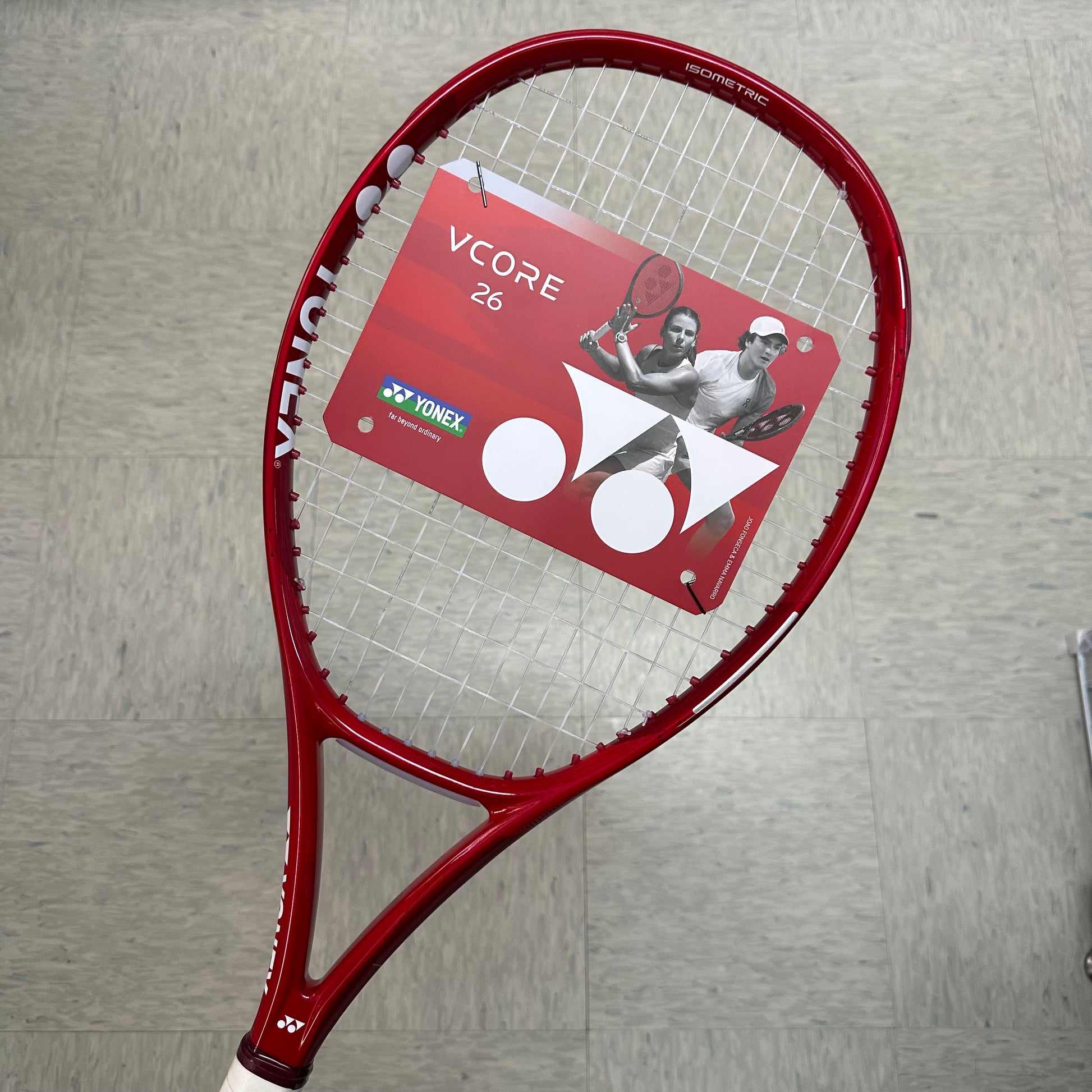 Yonex Vcore 26 Ruby Red Junior Tennis Racket 2026 (Unstrung 235g) (Strung with Synthetic Gut White @ 45lb) - SportStation HK