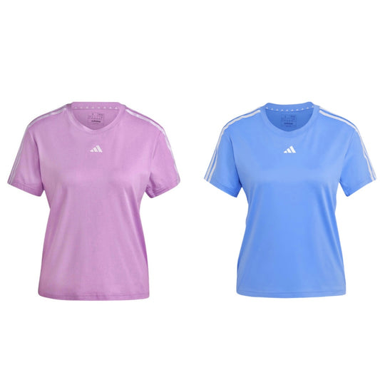 Adidas Women’s Aeroready Essentials 3-Stripes Tee Top T-Shirt (Lilac Pink / Blue)