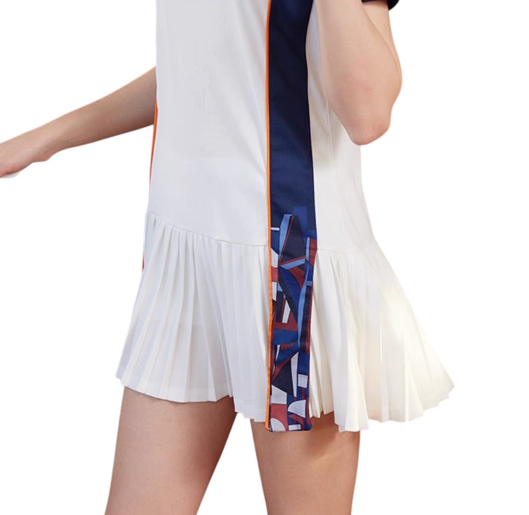 Roland Garros Pleated Dress (White)