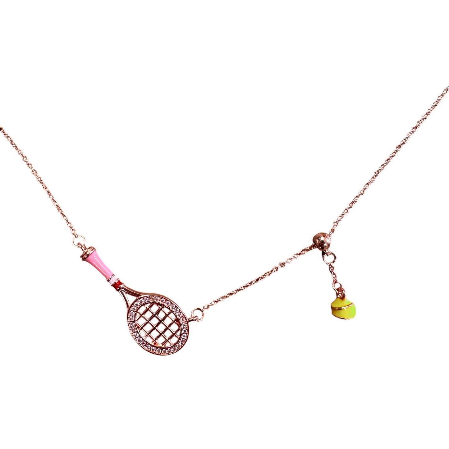 Tennis Racket Necklace (Rose Gold-Pink)