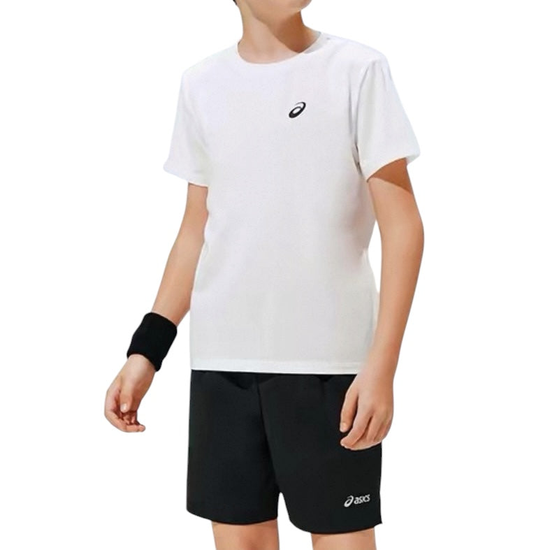 ASICS Junior Kids / Youth Unisex Dri-FIT White Top Tee T-Shirt and Black Shorts Set