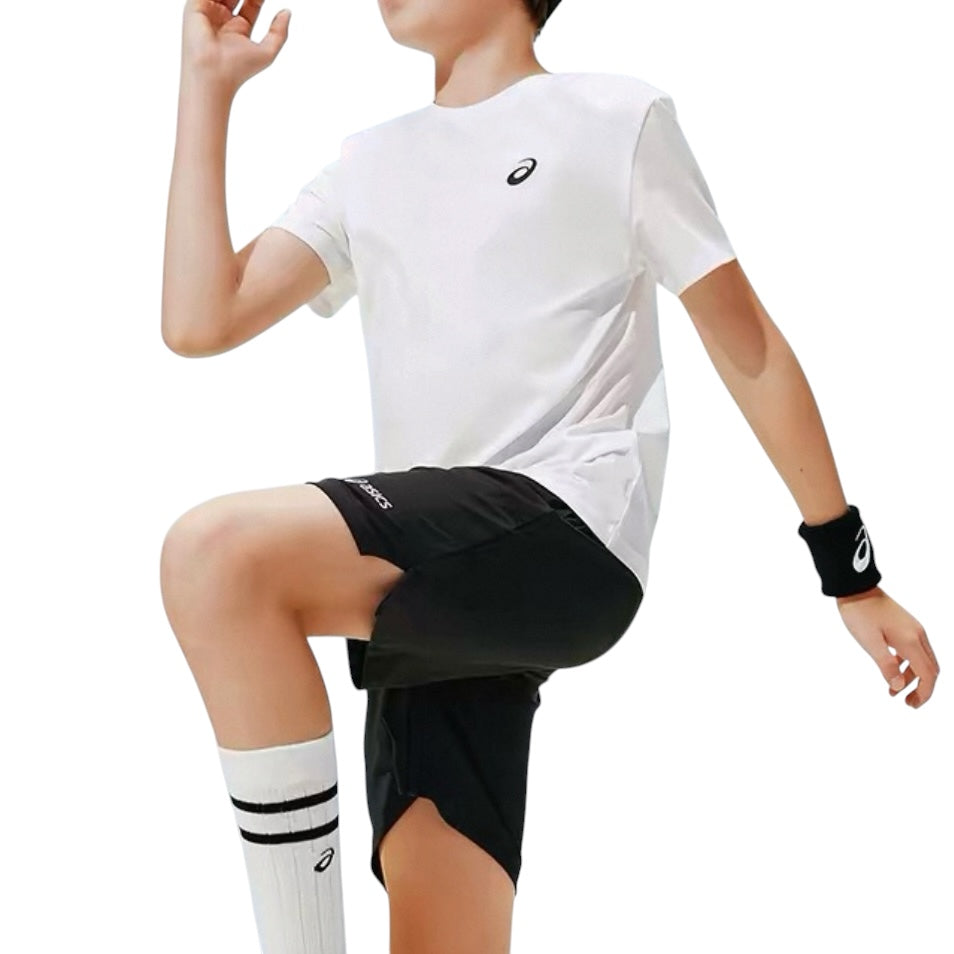 ASICS Junior Kids / Youth Unisex Dri-FIT White Top Tee T-Shirt and Black Shorts Set