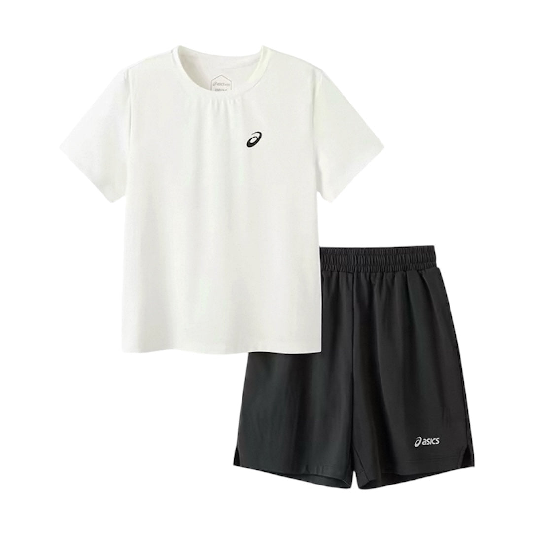ASICS Junior Kids / Youth Unisex Dri-FIT White Top Tee T-Shirt and Black Shorts Set