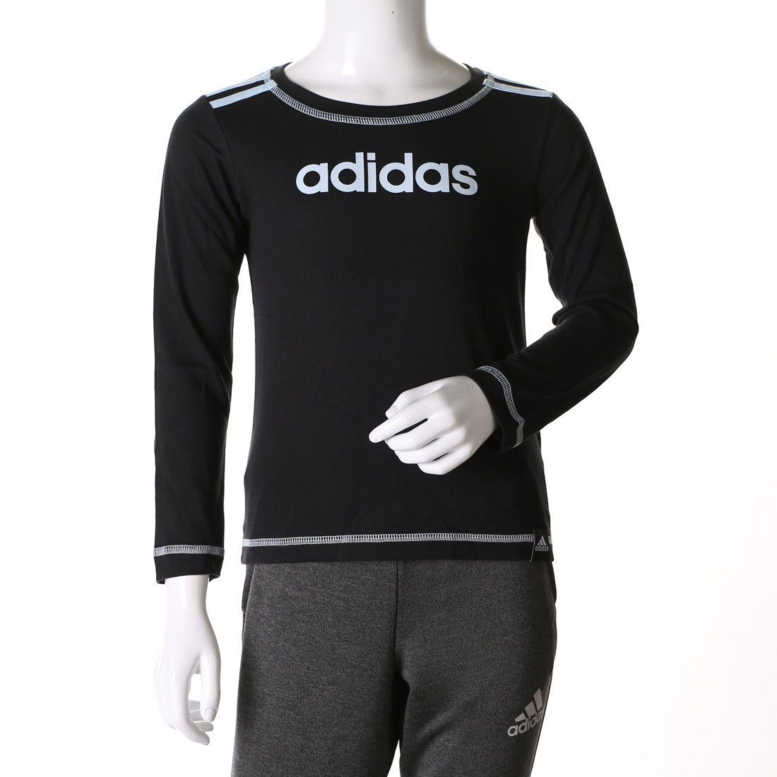 Adidas Junior Girls Linear Logo Long Sleeve T-Shirt (size 130) Black-white