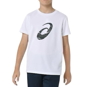 ASICS Junior Kids / Youth Unisex Spiral Graphic Short Sleeve Top Tee T-shirt (White)