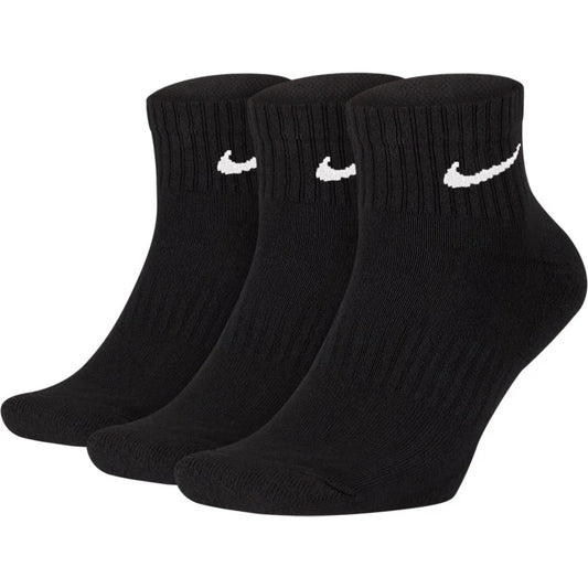 Nike Cotton Cushion Quarter (Ankle) 3-Pack Socks (Black)