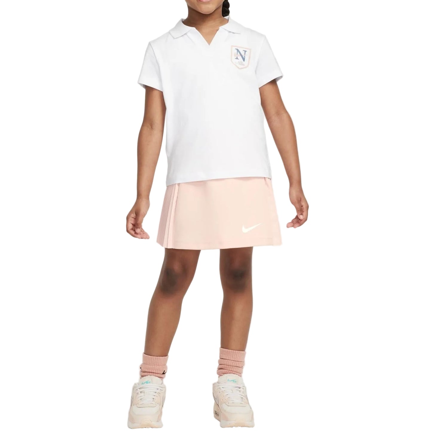 Nike Junior Kids / Youth Girl’s Short Sleeve Polo and Skirt Set (White-Pink)